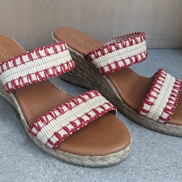 ❤️ André Assous Nolita Raffia Wedge red/neutral sandal - Picture 2 of 11